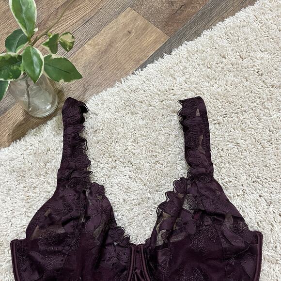 Victoria's Secret Size 34G Purple Lace Embroidered Unlined Demi Underwire Bra - Picture 2 of 5
